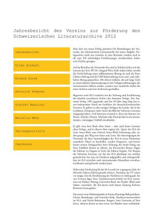 Jahresbericht Des Vereins Zur Förderung Des Schweizerischen Literaturarchivs 2012