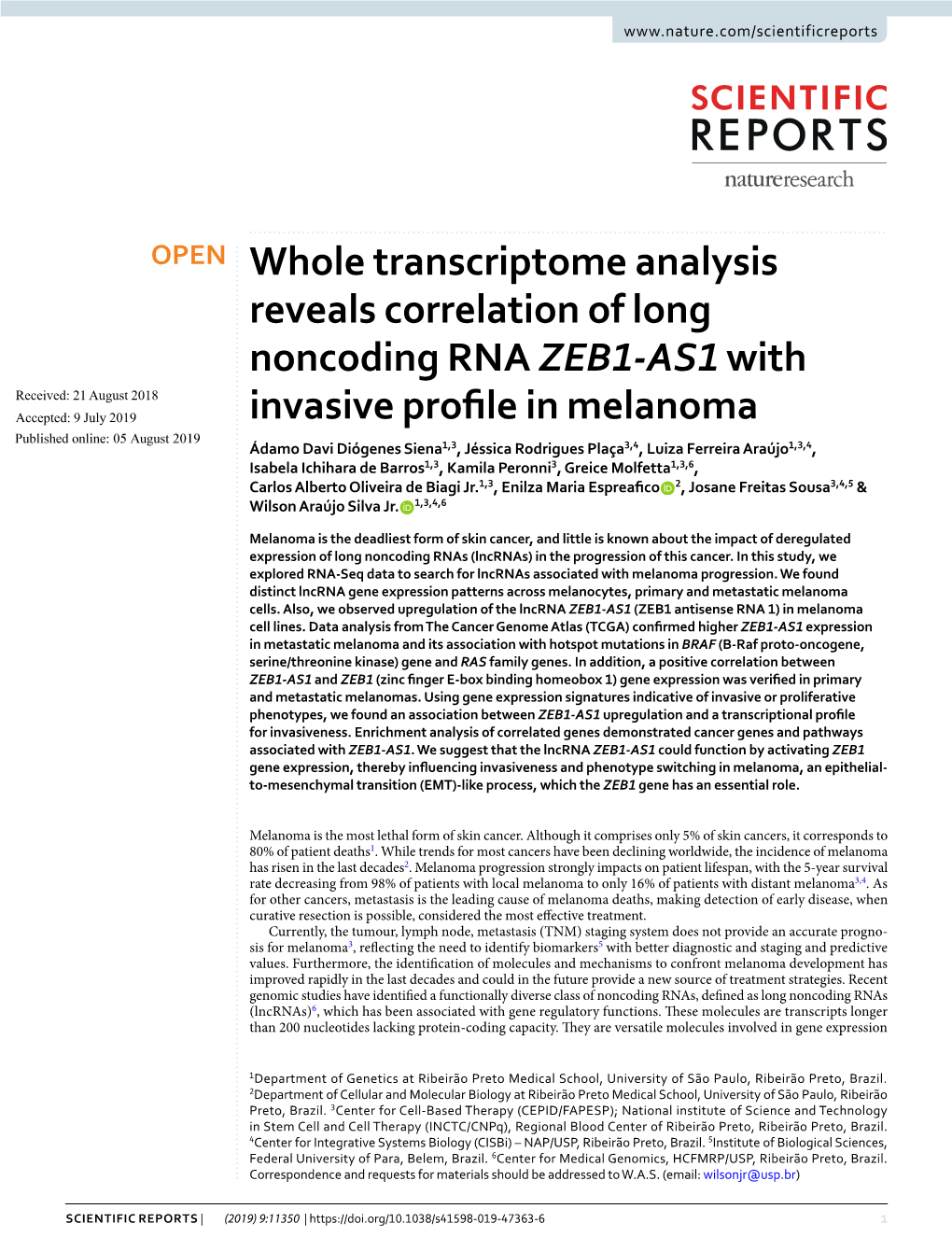 Whole Transcriptome Analysis Reveals Correlation of Long Noncoding RNA