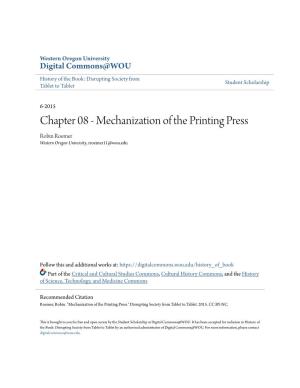 Mechanization of the Printing Press Robin Roemer Western Oregon University, Rroemer11@Wou.Edu