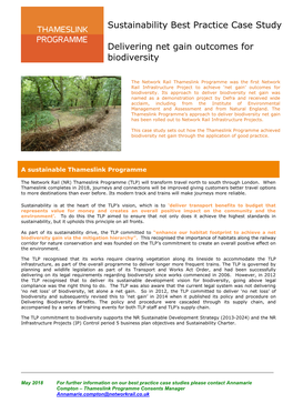 Sustainability Best Practice Case Study Delivering Net Gain Outcomes for Biodiversity