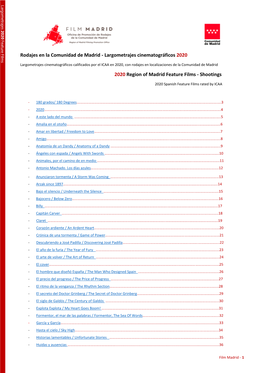 2020 Region of Madrid Feature Films - Shootings