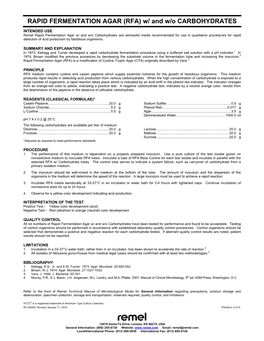 RAPID FERMENTATION AGAR (RFA) W/ and W/O CARBOHYDRATES