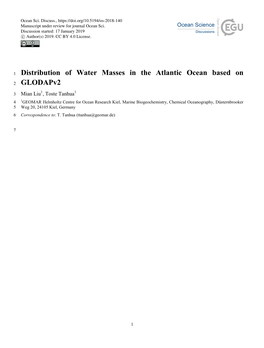 Distribution of Water Masses in the Atlantic Ocean Based on Glodapv2