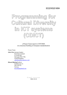 Programming for Cultural Diversity in ICT Systems (CDICT)