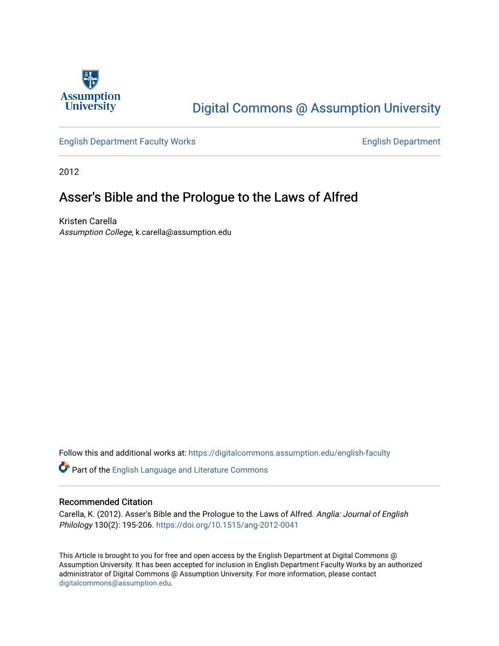 Asser's Bible and the Prologue to the Laws of Alfred