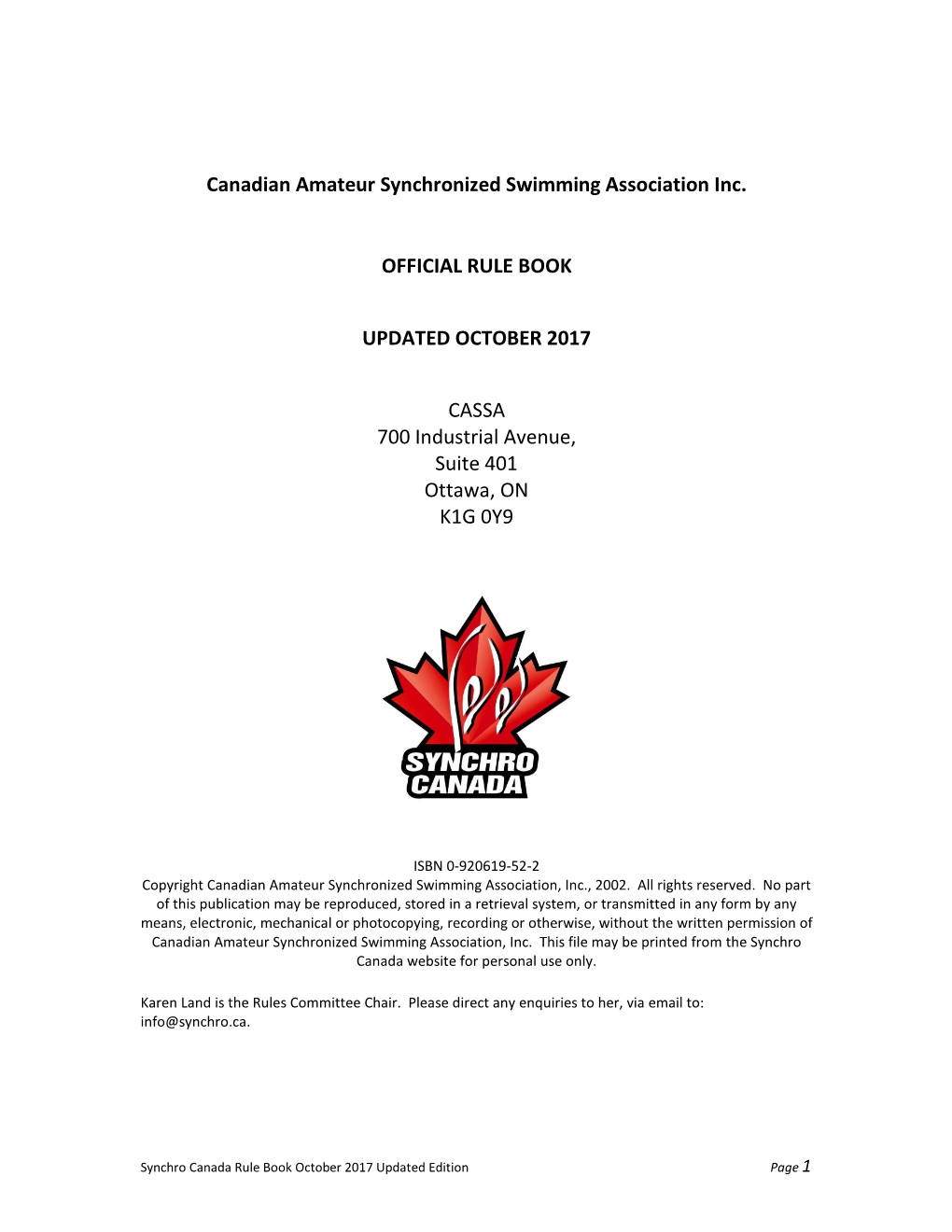 Canadian Amateur Synchronized Swimming Association Inc