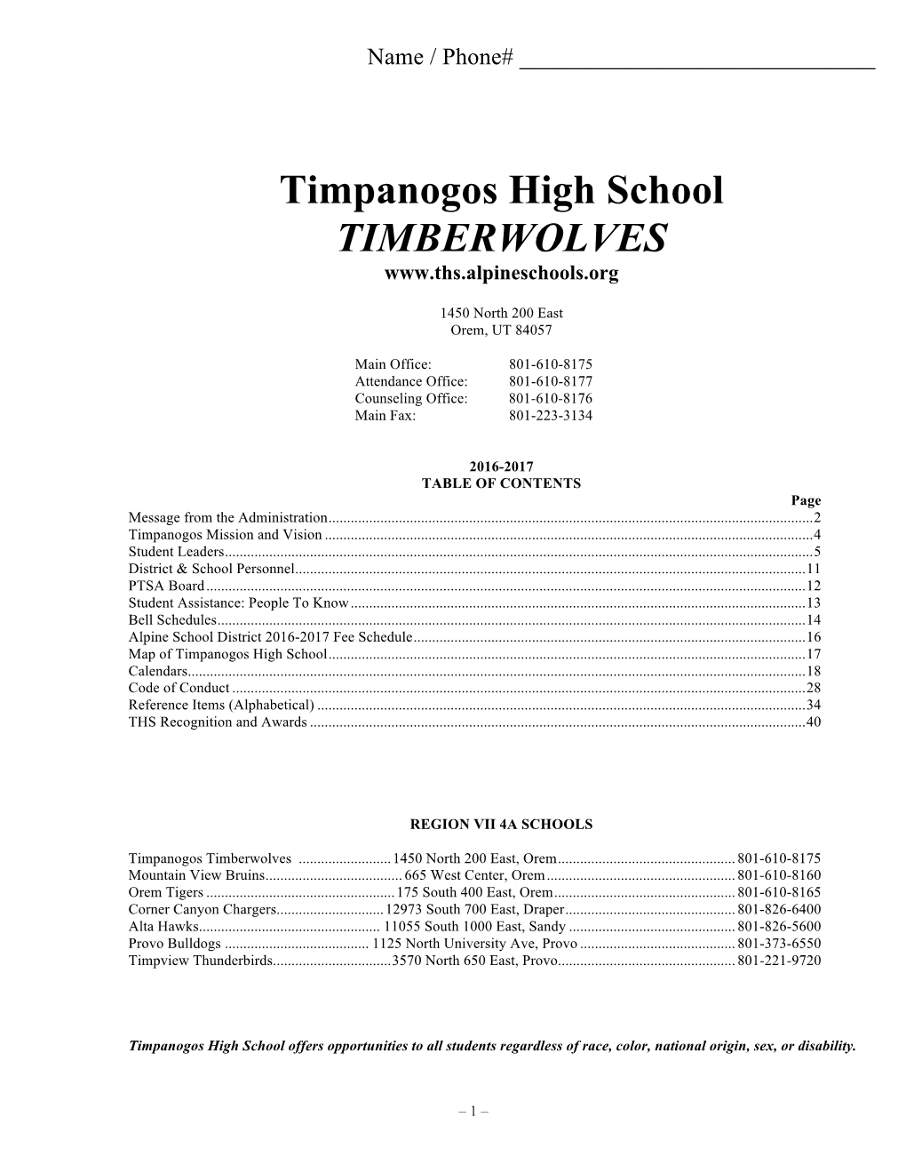 Timpanogos High School TIMBERWOLVES