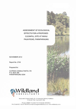 Assessment of Ecological Effects for a Proposed Cleanfill Site at Nikau Palm Road, Paraparaumu