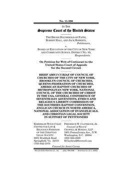 Supreme Court of the United States ———— the BRONX HOUSEHOLD of FAITH, ROBERT HALL, and JACK ROBERTS, Petitioners, V