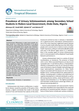 Prevalence of Urinary Schistosomiasis Among Secondary School