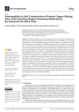 Extremophiles in Soil Communities of Former Copper Mining Sites of the East Harz Region (Germany) Reﬂected by Re-Analyzed 16S Rrna Data
