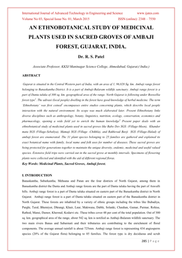 An Ethnobotanical Study of Medicinal Plants Used in Sacred Groves of Ambaji Forest, Gujarat, India