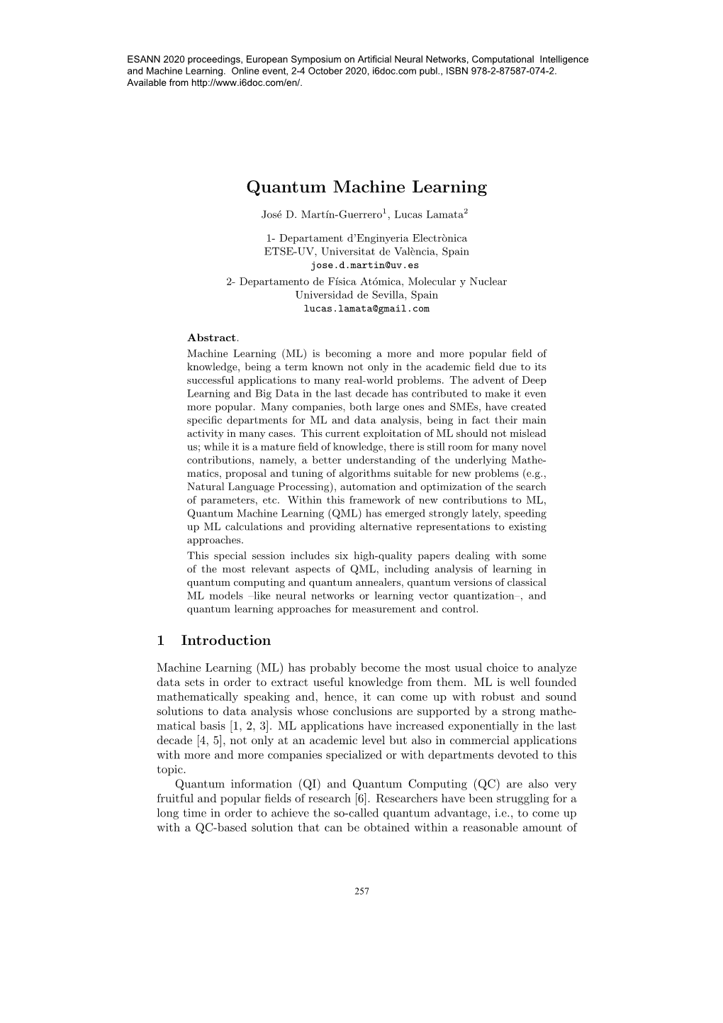 Quantum Machine Learning