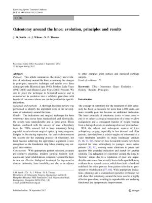 Osteotomy Around the Knee: Evolution, Principles and Results