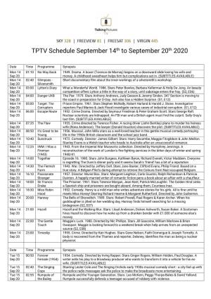 TPTV Schedule September 14Th to September 20Th 2020