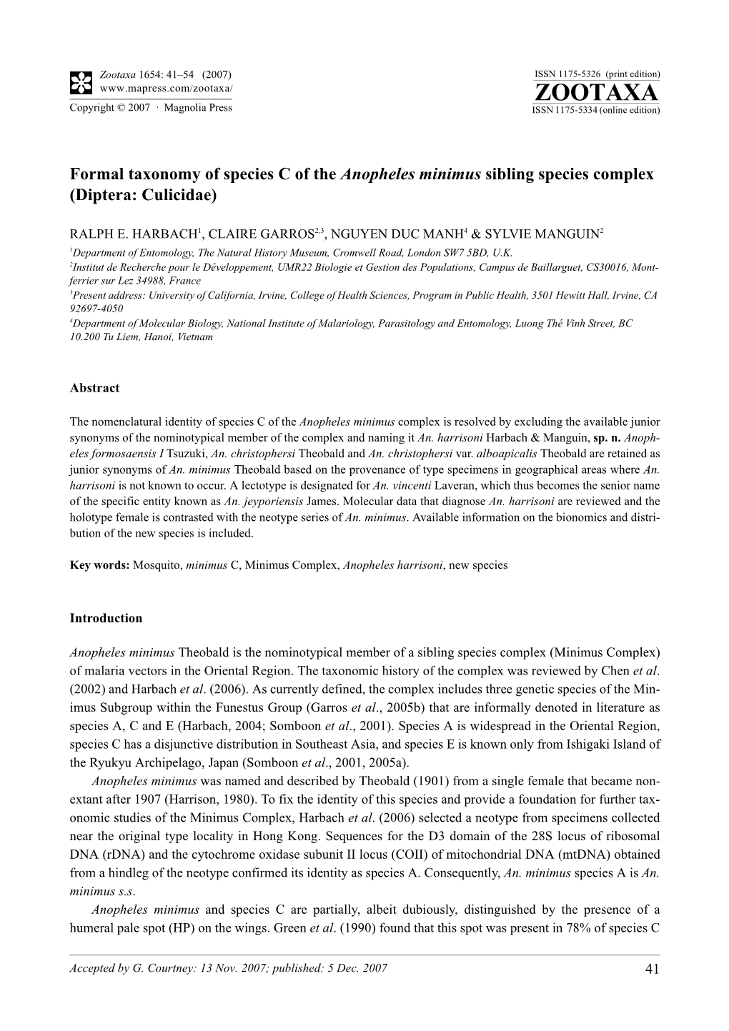 Zootaxa,Formal Taxonomy of Species C of The