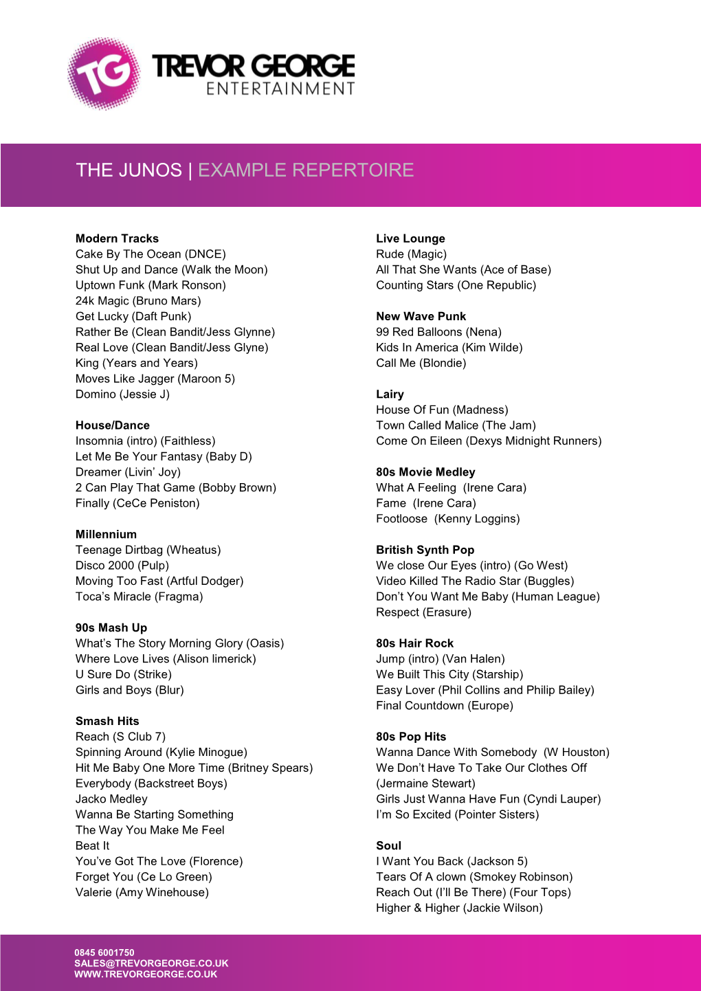 The Junos | Example Repertoire