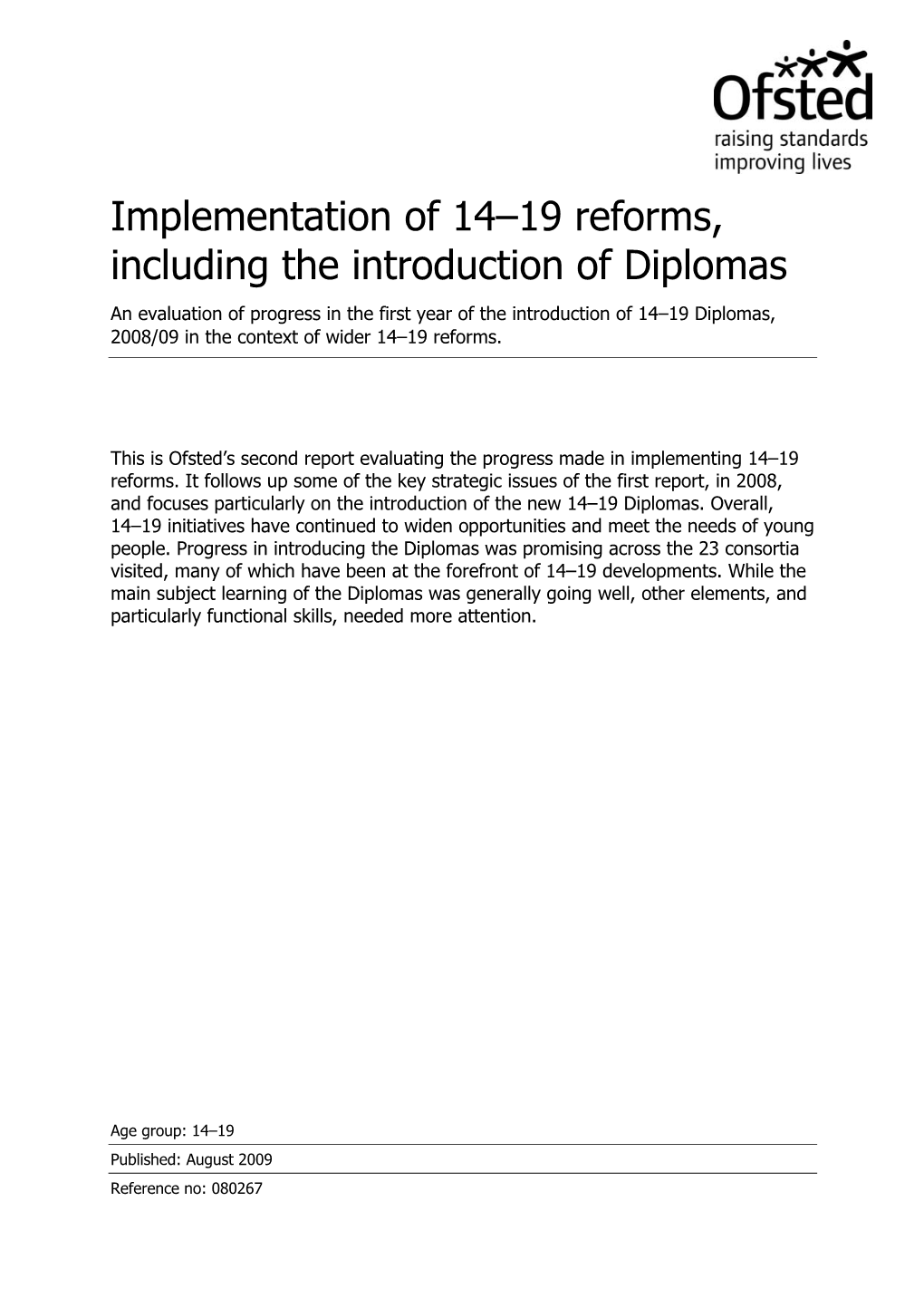 Implementation of 14–19 Reforms, Including the Introduction of Diplomas