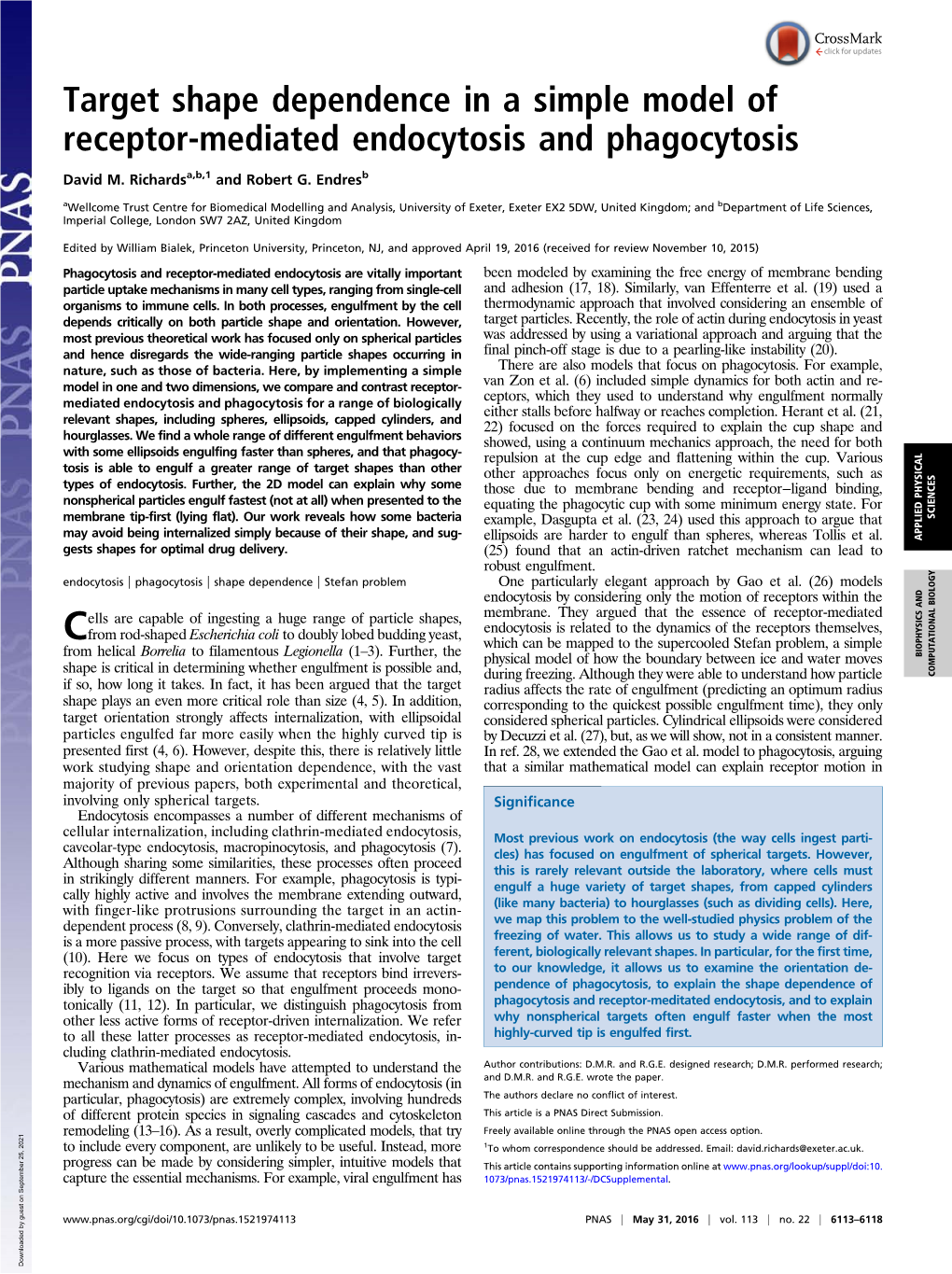 Target Shape Dependence in a Simple Model of Receptor-Mediated Endocytosis and Phagocytosis