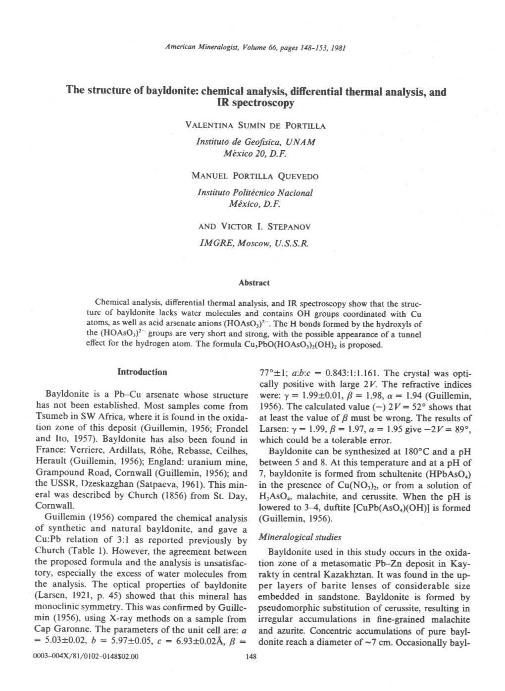 The Structure of Bayldonite: Chemical Analysis, Differential Thermal