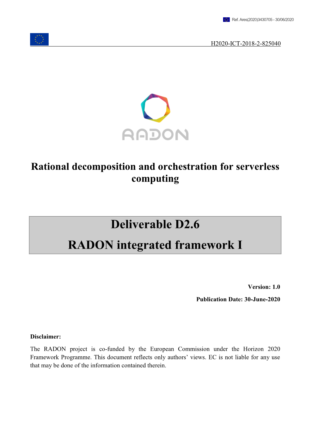 Deliverable D2.6 RADON Integrated Framework I