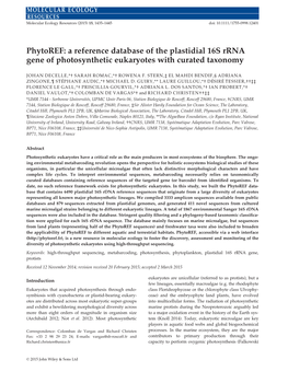 Phytoref: a Reference Database of the Plastidial 16S Rrna Gene of Photosynthetic Eukaryotes with Curated Taxonomy