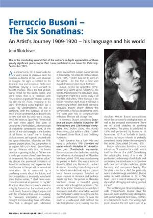 Ferruccio Busoni – the Six Sonatinas: an Artist’S Journey 1909-1920 – His Language and His World