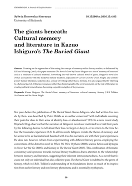 Cultural Memory and Literature in Kazuo Ishiguro's the Buried Giant