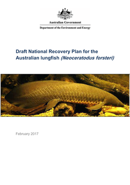 Draft National Recovery Plan for the Australian Lungfish (Neoceratodus Forsteri)