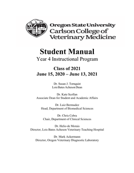 Student Manual Year 4 Instructional Program Class of 2021 June 15, 2020 – June 13, 2021