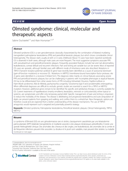 Olmsted Syndrome: Clinical, Molecular and Therapeutic Aspects Sabine Duchatelet1,2 and Alain Hovnanian1,2,3*
