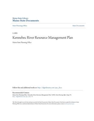 Kennebec River Resource Management Plan Maine State Planning Office