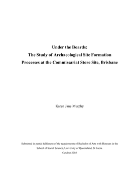 The Study of Archaeological Site Formation Processes at the Commissariat Store Site, Brisbane