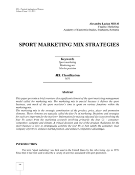 Sport Marketing Mix Strategies