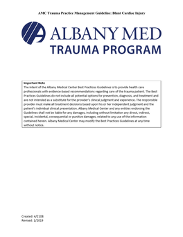 AMC Trauma Practice Management Guideline: Blunt Cardiac Injury