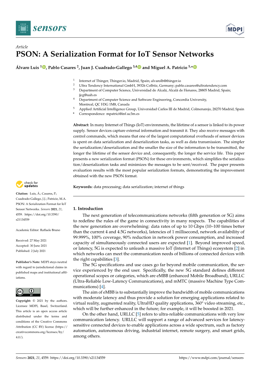 PSON: a Serialization Format for Iot Sensor Networks