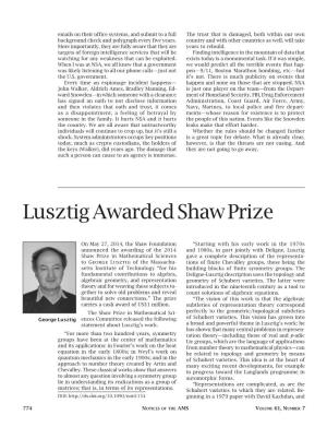 Lusztig Awarded Shaw Prize