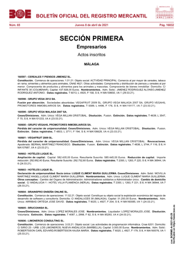 Actos De MÁLAGA Del BORME Núm. 65 De 2021