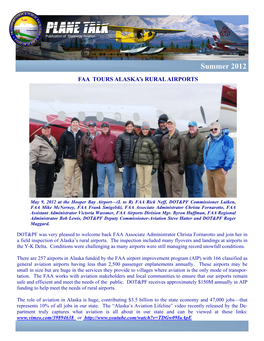 Summer 2012 FAA TOURS ALASKA’S RURAL AIRPORTS