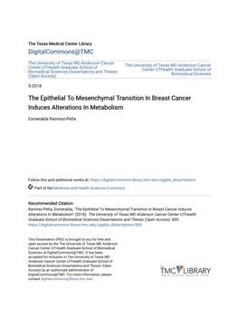 The Epithelial to Mesenchymal Transition in Breast Cancer Induces Alterations in Metabolism
