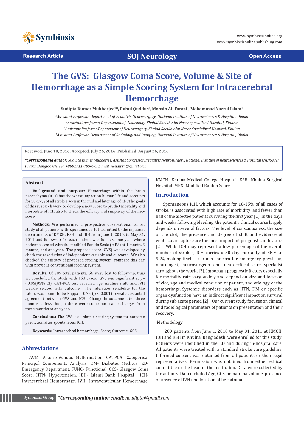 Glasgow Coma Score, Volume & Site of Hemorrhage As a Simple