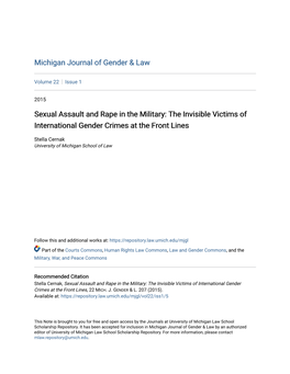 Sexual Assault and Rape in the Military: the Invisible Victims of International Gender Crimes at the Front Lines