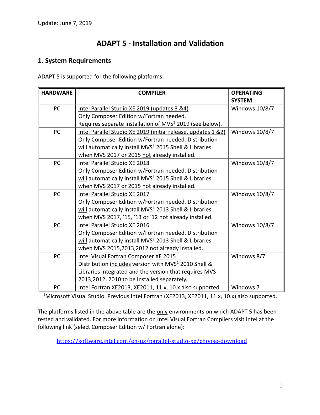 ADAPT 5 ‐ Installation and Validation