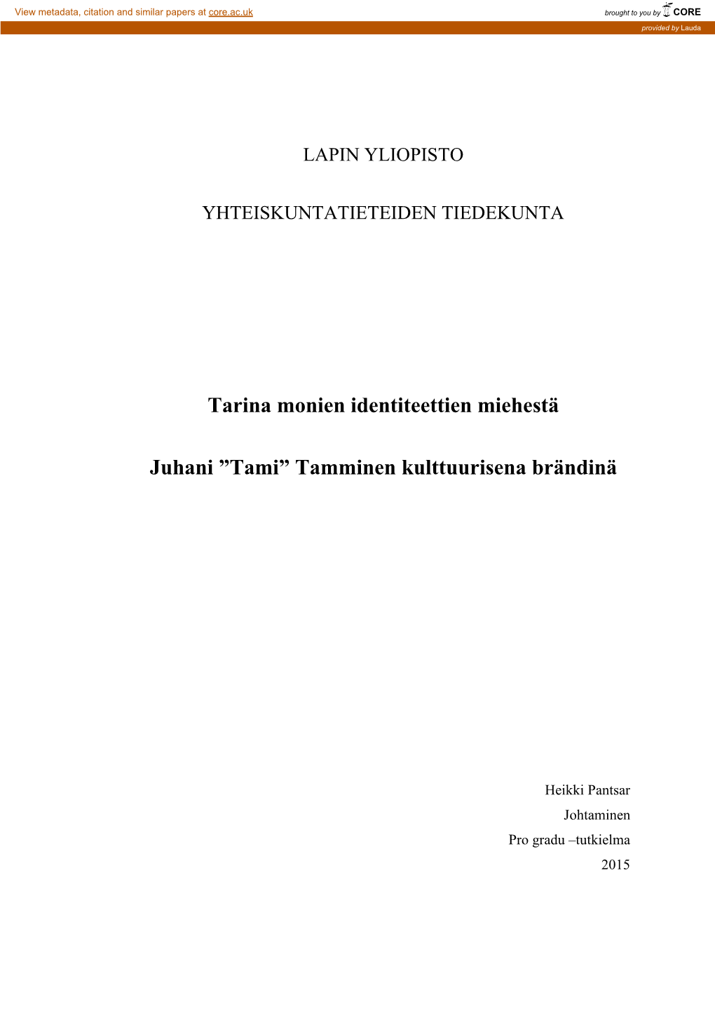 Tami” Tamminen Kulttuurisena Brändinä