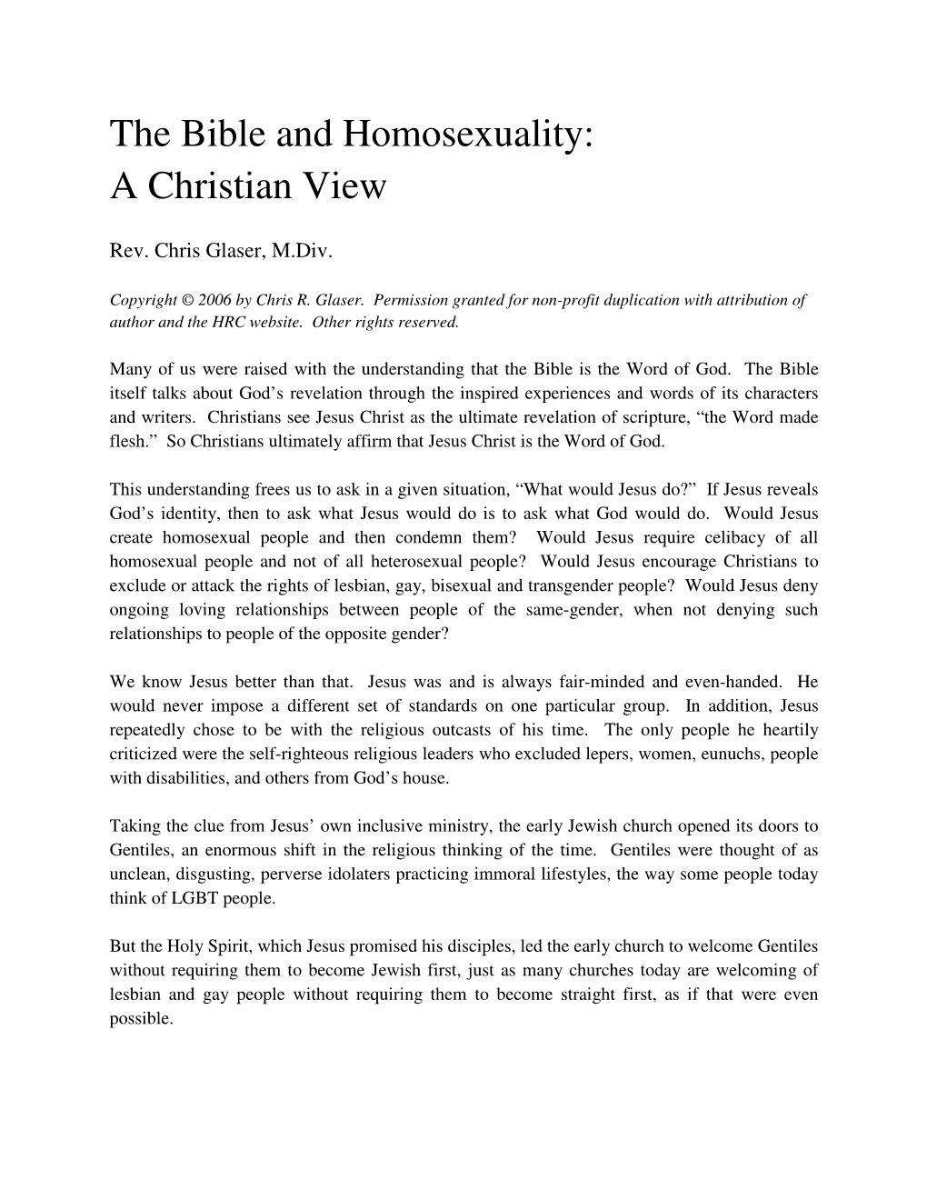 The Bible and Homosexuality: a Christian View