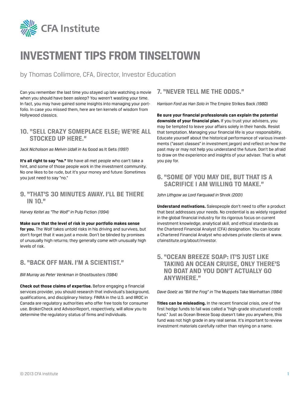 Tinseltown Investment Tips