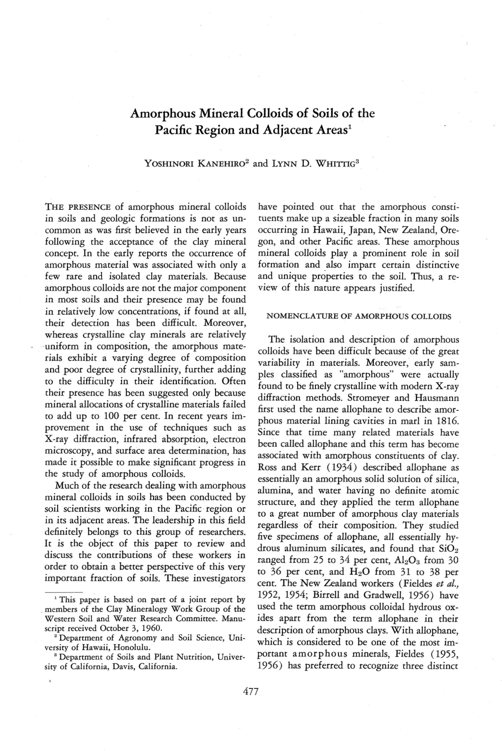 Amorphous Mineral Colloids of Soils of the Pacific Region and Adjacent Areas'