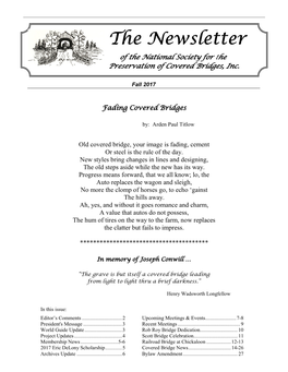 The Newsletter of the National Society for the Preservation of Covered Bridges, Inc
