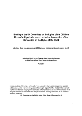 Briefing to the UN Committee on the Rights of the Child on Ukraine's 4Th