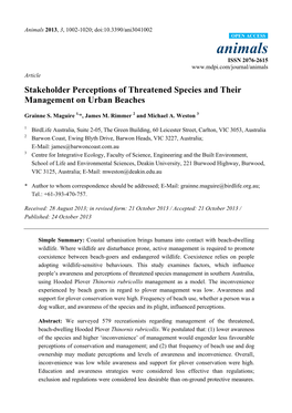Stakeholder Perceptions of Threatened Species and Their Management on Urban Beaches